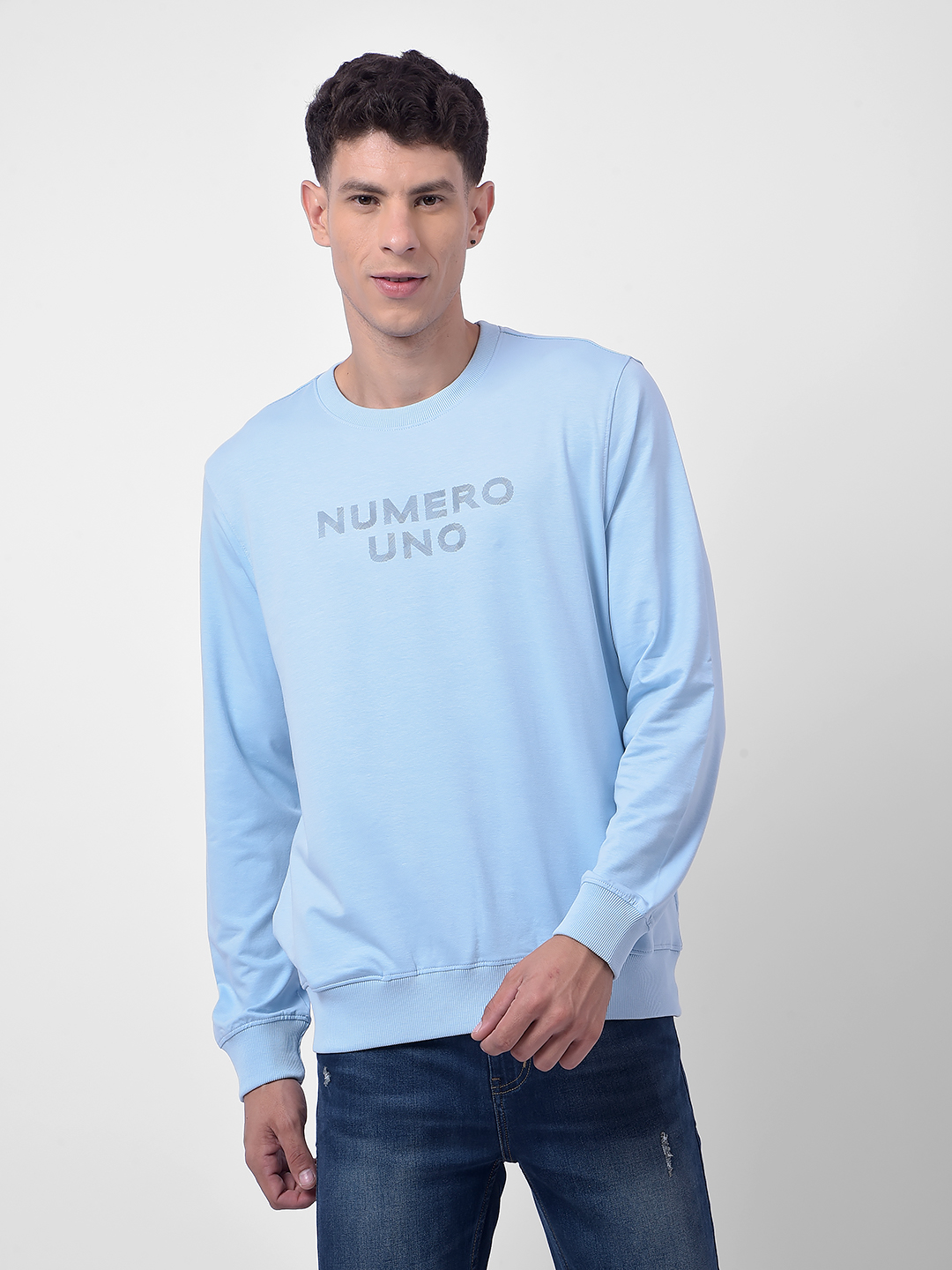 Numero Uno Men Sky Blue Round Neck Sweatshirt